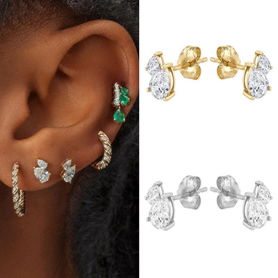 1 Pair Simple Style Shiny Water Droplets Inlay Copper Zircon 24K Gold Plated Ear Studs
