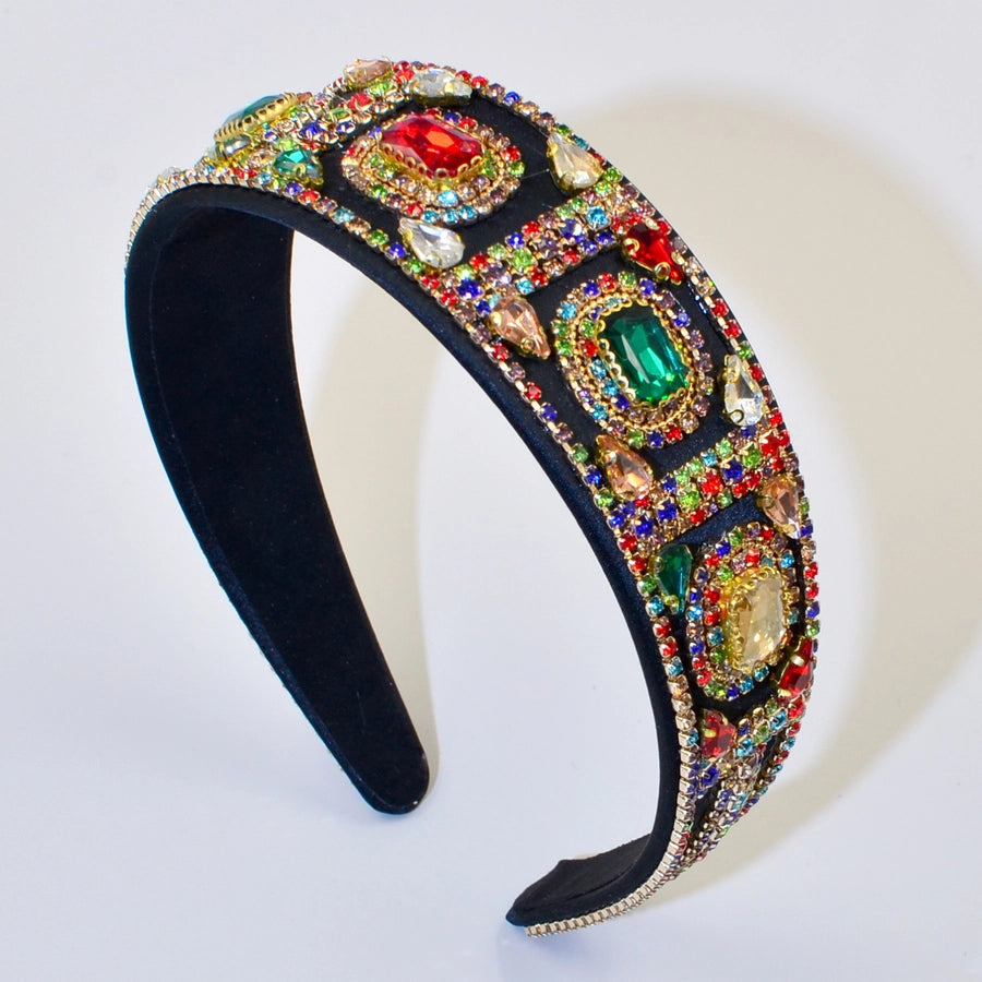 Women's Elegant Color Block Rhinestone Flannel Handmade Hair Band
