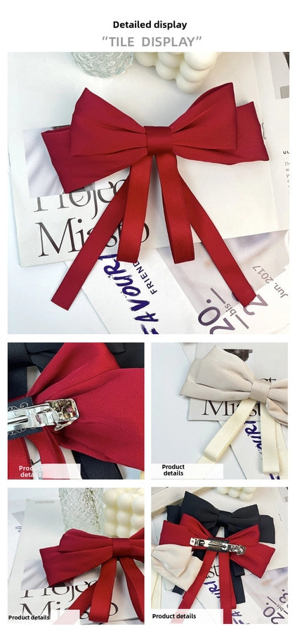 Big bow ribbon hairpin horizontal clip headdress temperament hair accessories high sense back head top clip spring clip