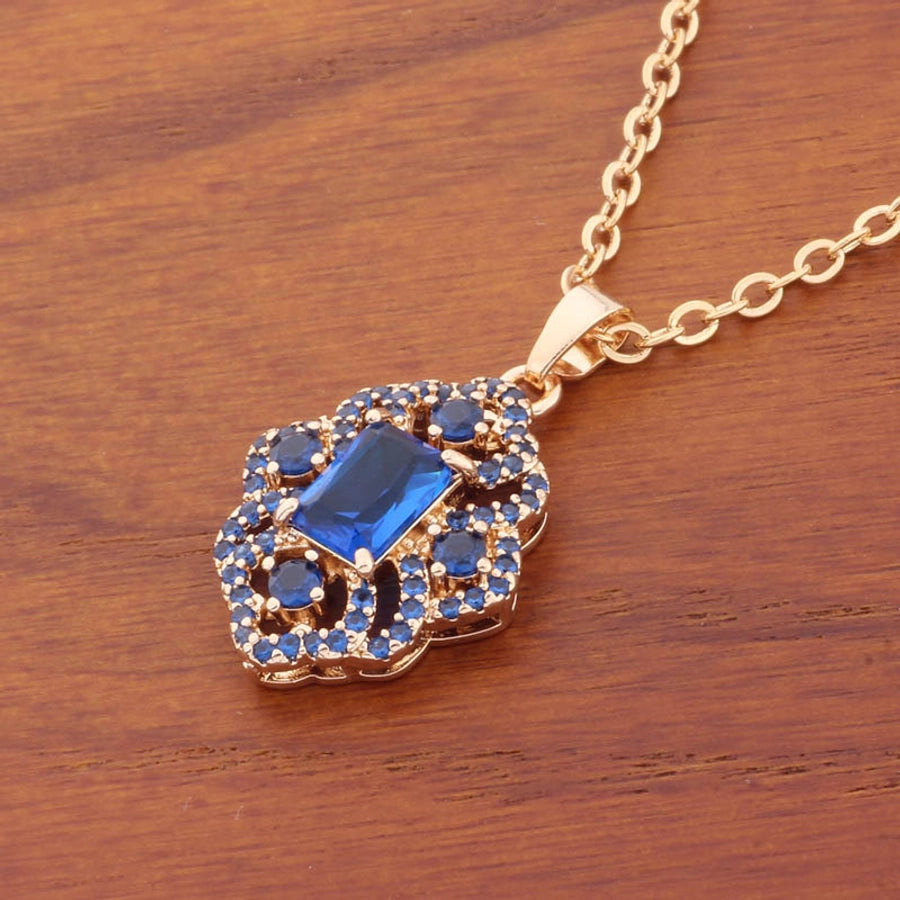 Copper Inlay Rhombus Zircon Pendant Necklace