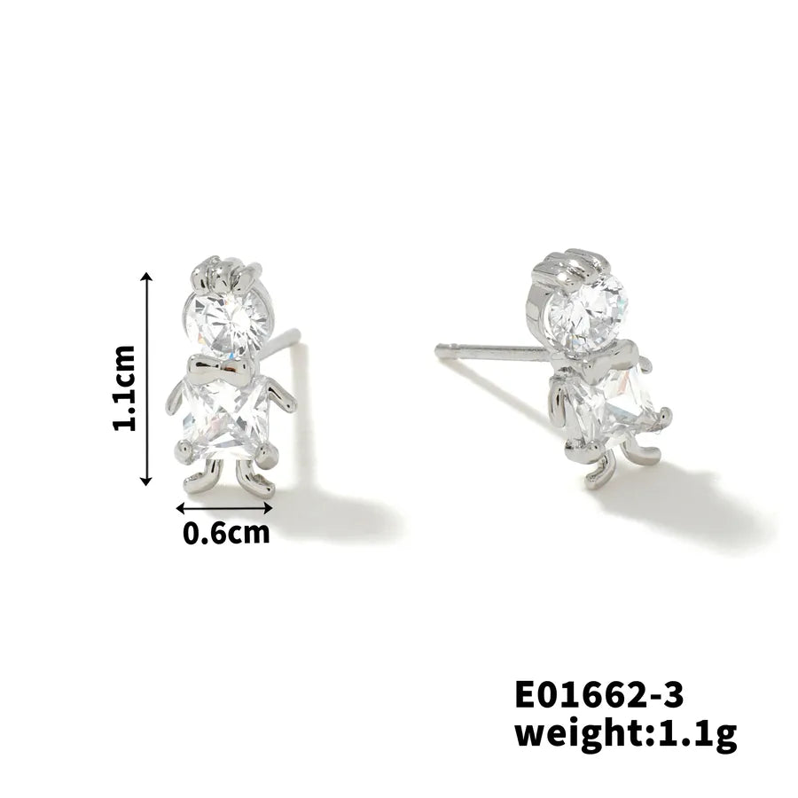 1 Piece Simple Style Heart Shape Inlay Copper Zircon Rhodium Plated Ear Studs