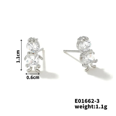 1 Piece Simple Style Heart Shape Inlay Copper Zircon Rhodium Plated Ear Studs