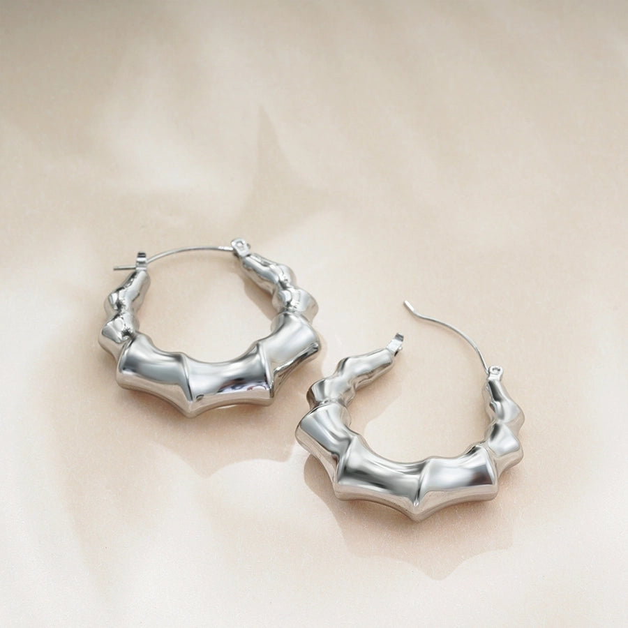 1 Pair Classical Bamboo Joint 304 Stainless Steel Hoop Earrings