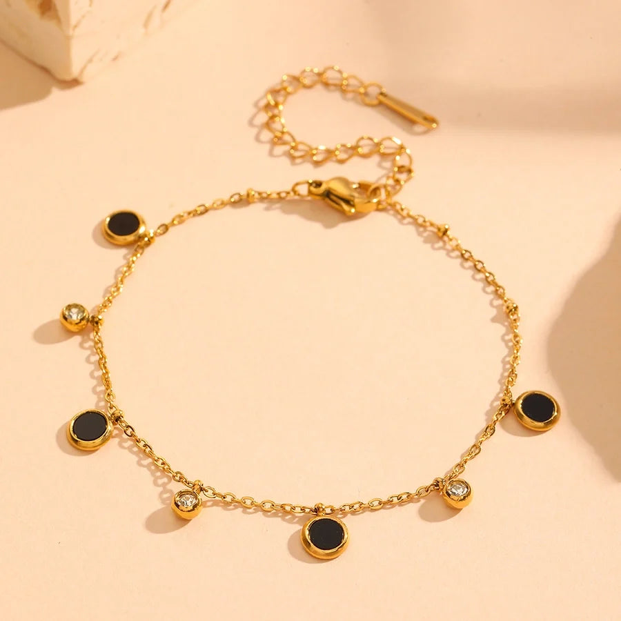 Jewelry Cute Sweet Round Titanium Steel Rhinestones Shell 18K Gold Plated Plating Inlay Pendant Necklace