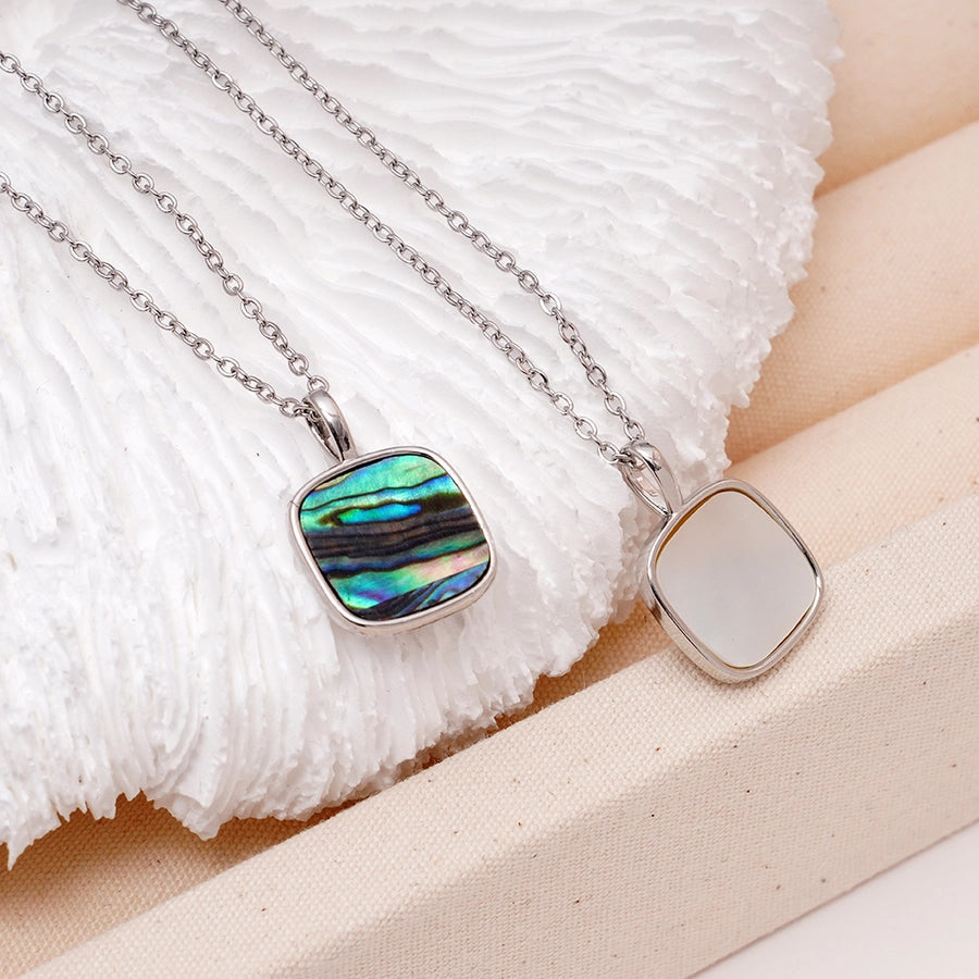 Jewelry Simple Style Geometric 304 Stainless Steel Copper Shell Inlay Pendant Necklace