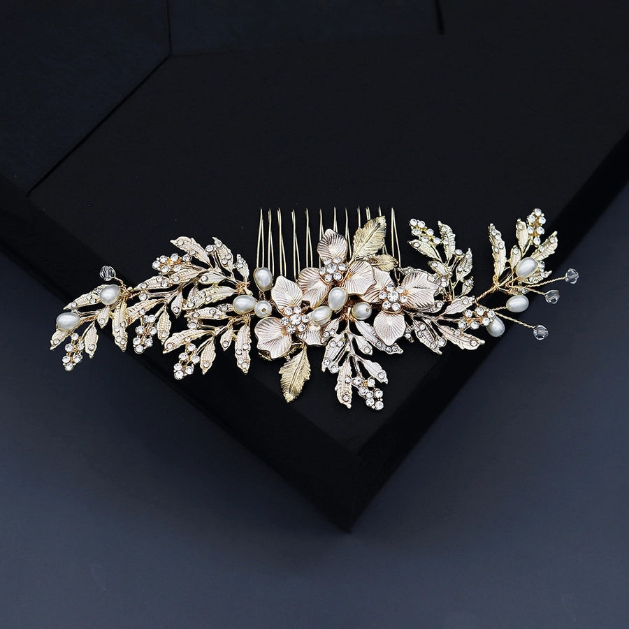 simple new pearl flower leaf hair clip