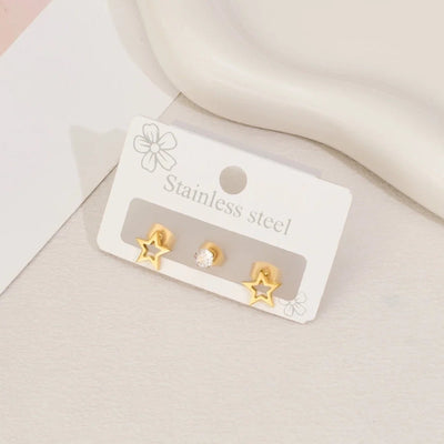 1 Set Sweet Simple Style Star Polishing Hollow Out Inlay 304 Stainless Steel Zircon 18K Gold Plated Ear Studs