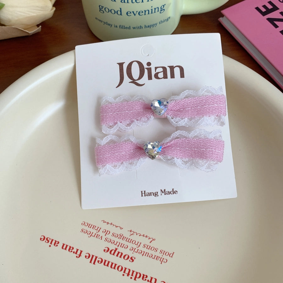 Women's Sweet Bow Knot Cloth Inlay Rhinestones Hair Clip Hair Tie