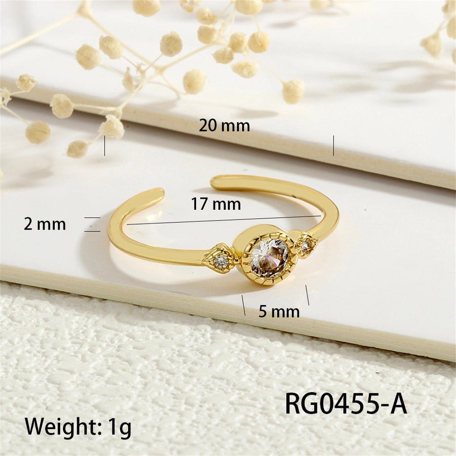 Copper Inlay Geometric Solid Color Zircon Open Rings