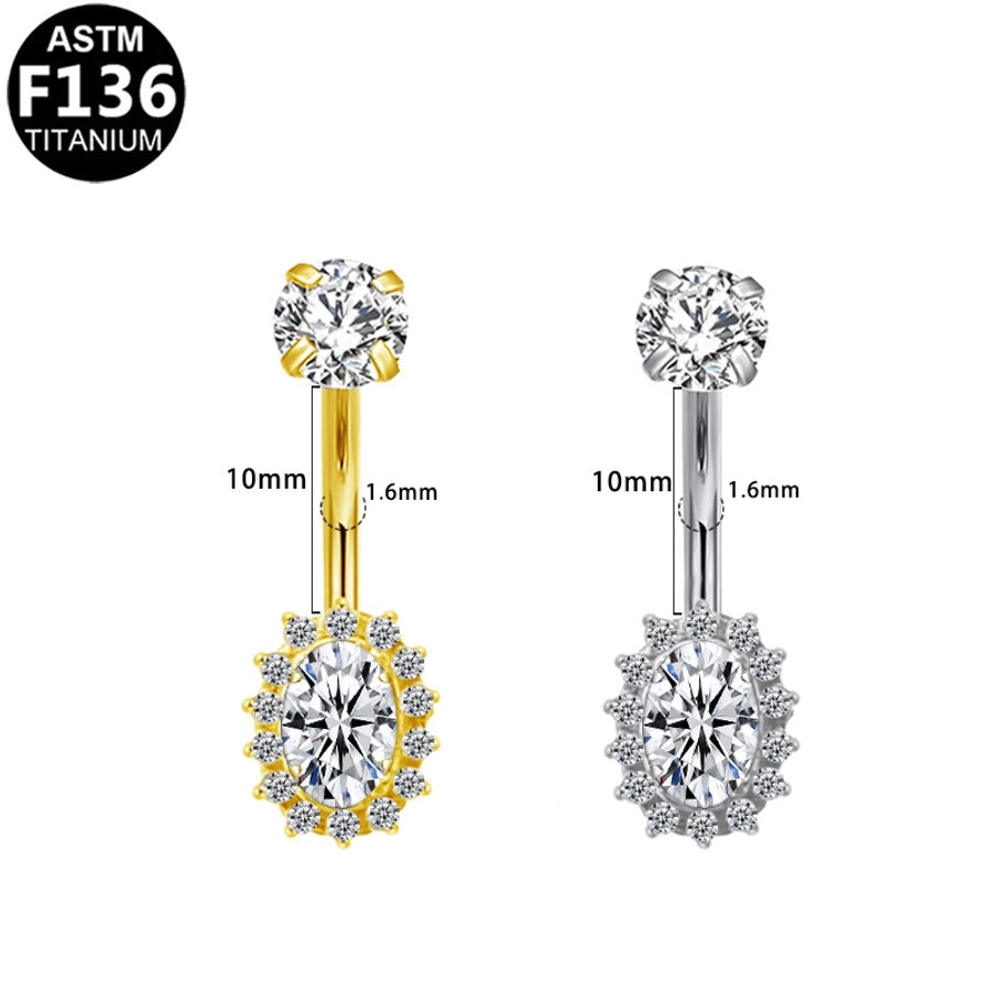 1 Piece Belly Rings Elegant Classic Style Shiny Oval Pure Titanium Titanium Alloy Zircon 14K Gold Plated White Gold Plated