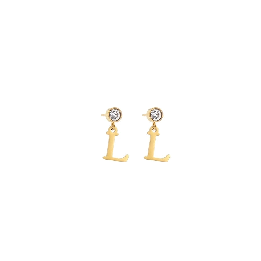 1 Pair Casual Simple Style Classic Style Letter Inlay 201 Stainless Steel 304 Stainless Steel Zircon Drop Earrings
