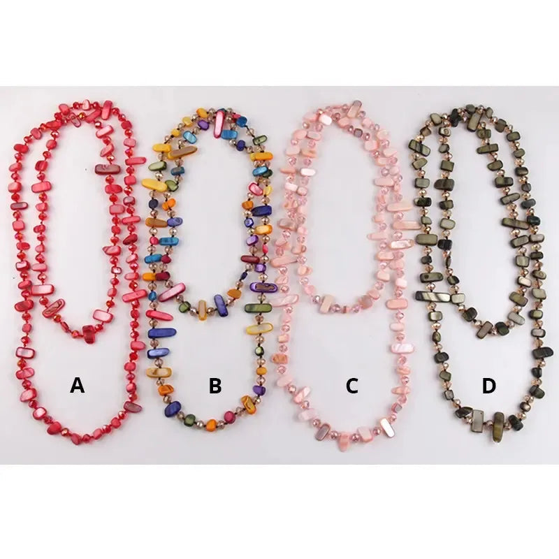 Bohemian Geometric Glass Shell Beaded Chain Necklace In Bulk