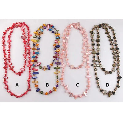 Bohemian Geometric Glass Shell Beaded Chain Necklace In Bulk