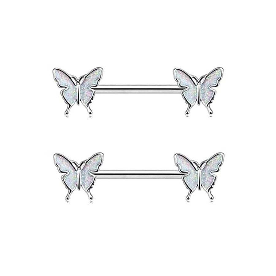 1 Pair Nipple Rings & Studs Hip-Hop Shiny Heart Shape Flower Butterfly 316L Stainless Steel  Copper Inlay Zircon Nipple Rings & Studs