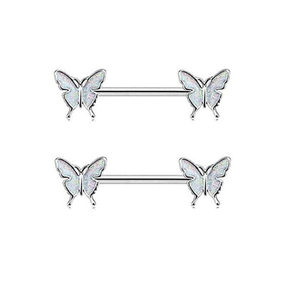 1 Pair Nipple Rings & Studs Hip-Hop Shiny Heart Shape Flower Butterfly 316L Stainless Steel  Copper Inlay Zircon Nipple Rings & Studs