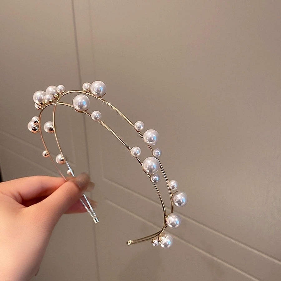 fashion plaid cloth handmade artificial pearls rhinestones hair band 1 piece