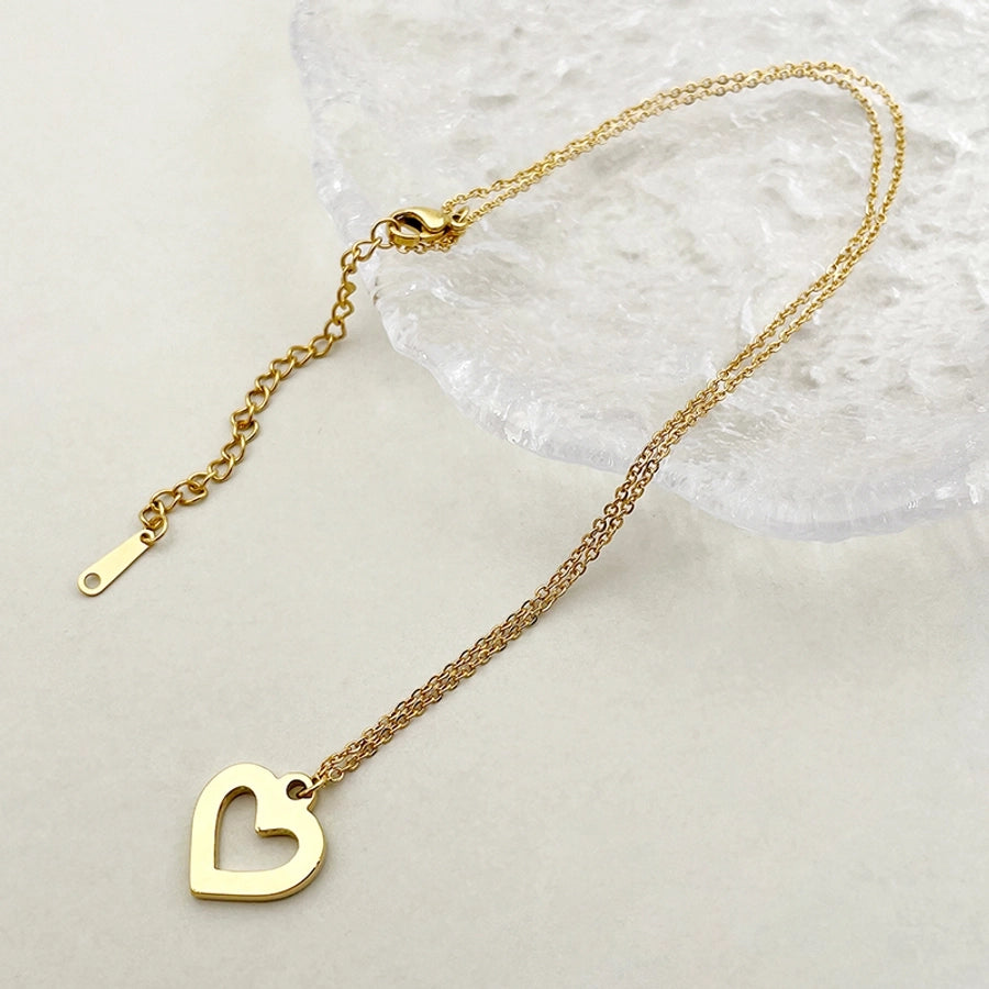 Jewelry Elegant Sweet Simple Style Heart Shape 304 Stainless Steel Zircon 14K Gold Plated Plating Pendant Necklace