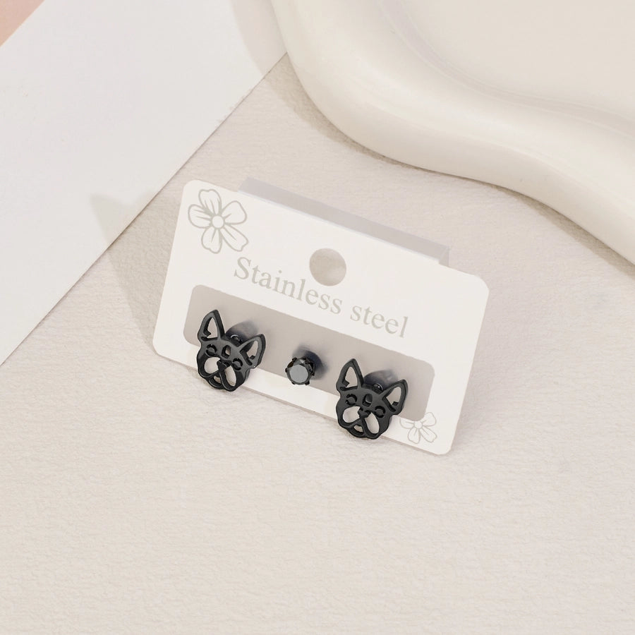 1 Set Halloween Cute Sweet Animal Cat Bat Polishing Inlay 304 Stainless Steel Zircon 18K Gold Plated Ear Studs