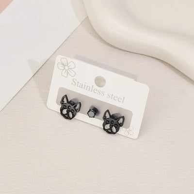 1 Set Halloween Cute Sweet Animal Cat Bat Polishing Inlay 304 Stainless Steel Zircon 18K Gold Plated Ear Studs