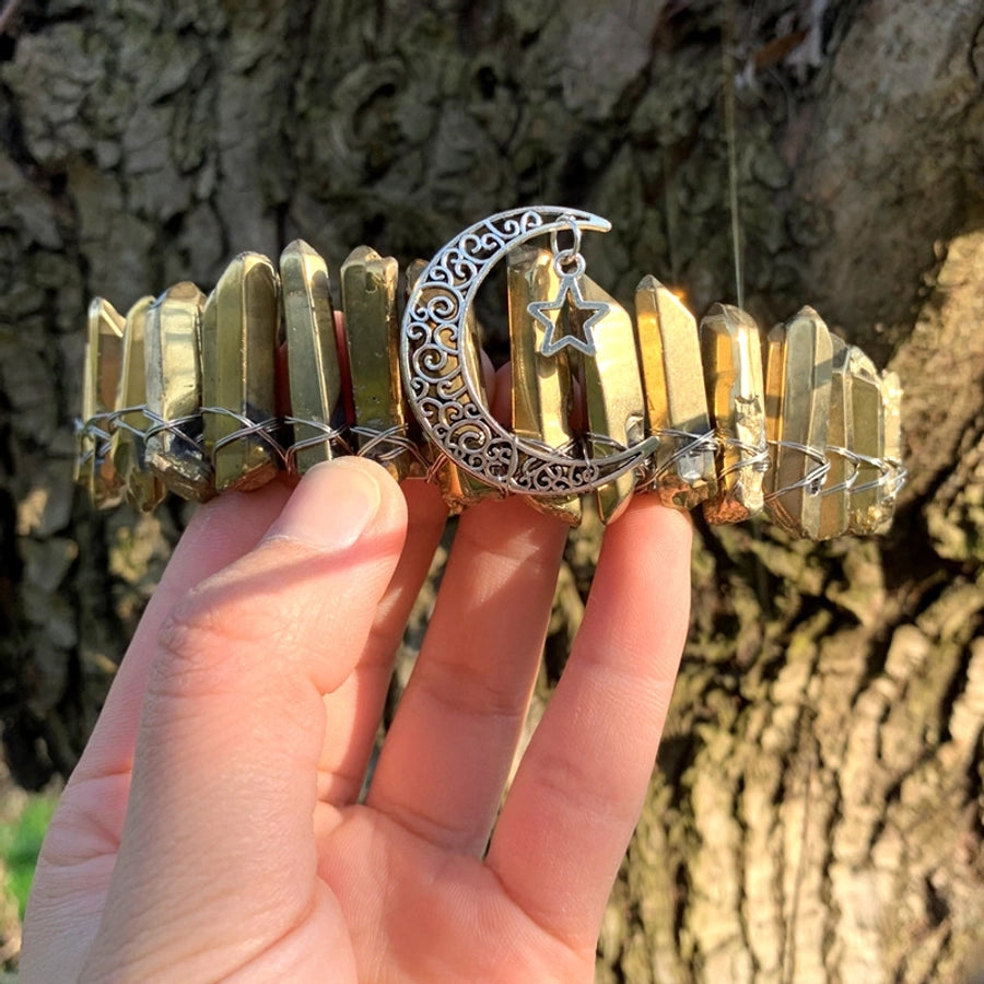 retro star moon crown alloy natural crystal crown