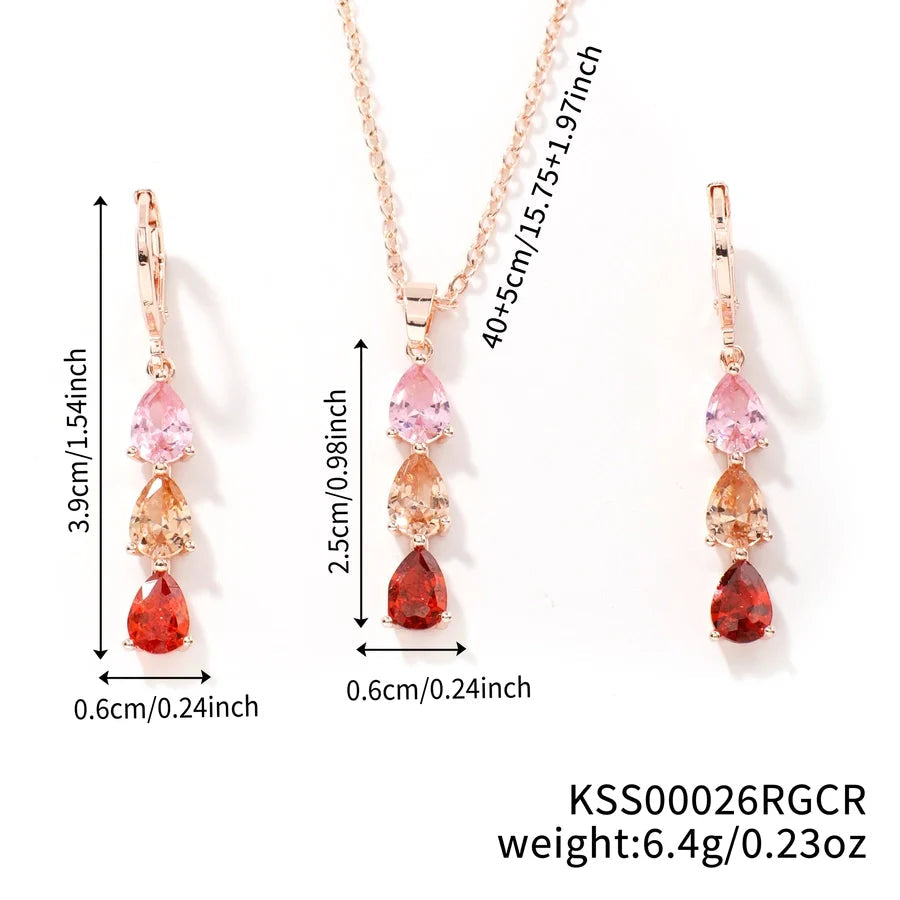 Copper K Gold Plated Inlay Water Droplets Flower Glass Jewelry Set