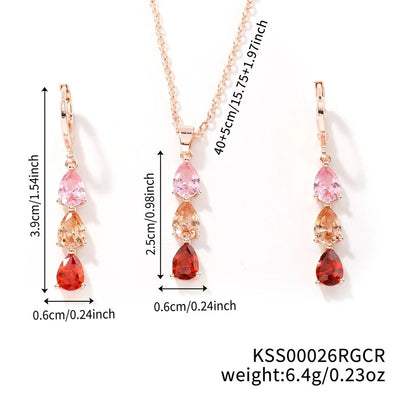 Copper K Gold Plated Inlay Water Droplets Flower Glass Jewelry Set