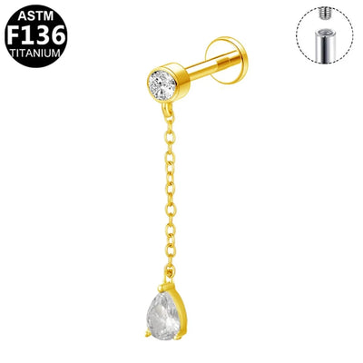 1 Piece Lip Rings Luxurious Classic Style Shiny Round Water Droplets Pure Titanium Titanium Alloy Zircon 14K Gold Plated White Gold Plated Lip Rings Ear Cartilage Rings & Studs