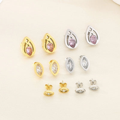 1 Pair Vintage Style Water Droplets Hollow Out Inlay 304 Stainless Steel Zircon 18K Gold Plated Ear Studs