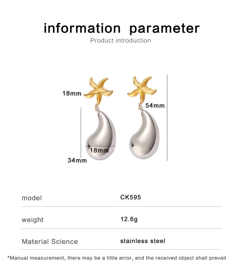 1 Pair Retro Commute Starfish 304 Stainless Steel 316 Stainless Steel  18K Gold Plated Drop Earrings