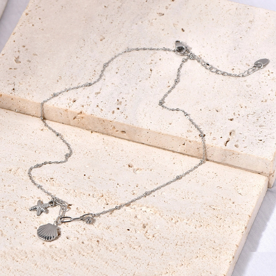 Jewelry Tropical Starfish Shell 304 Stainless Steel Titanium Steel 18K Gold Plated Pendant Necklace