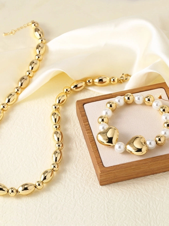 Copper 18K Gold Plated Plating Heart Shape Bracelets Necklace