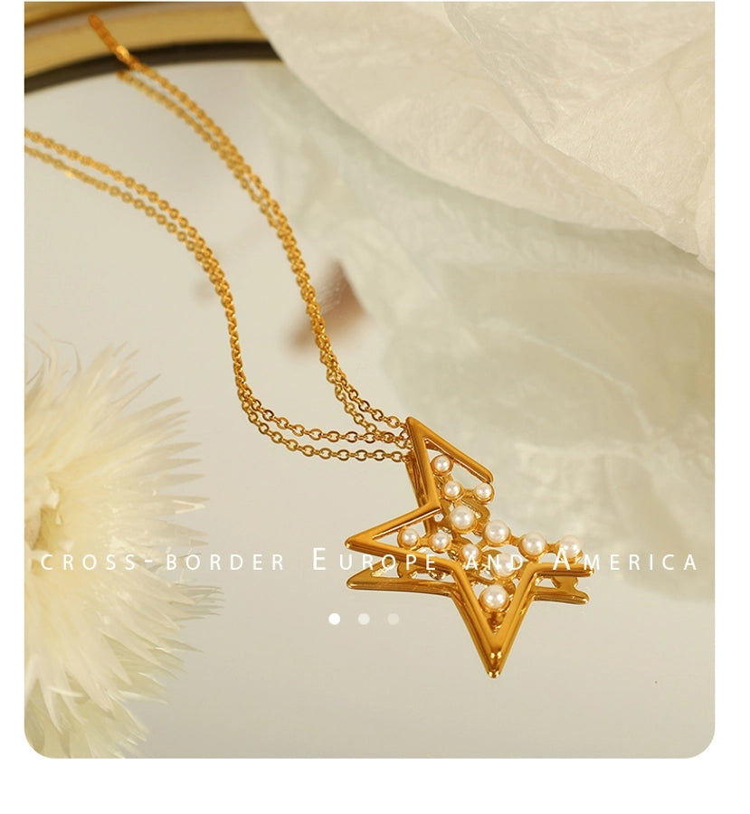 Jewelry IG Style Elegant French Style Star 304 Stainless Steel Artificial Pearls 18K Gold Plated Polishing Plating Inlay Jewelry Set