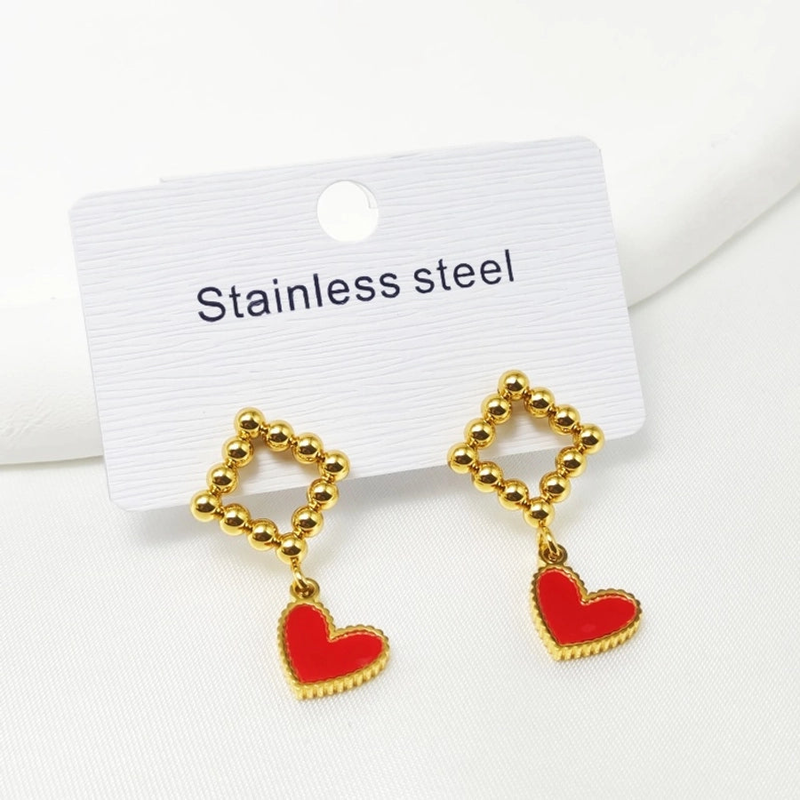1 Pair Elegant Retro Commute Heart Shape 304 Stainless Steel 18K Gold Plated Drop Earrings