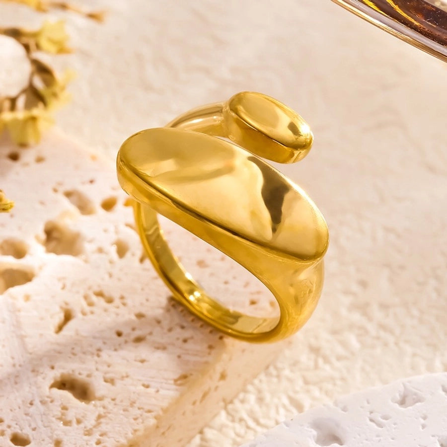 Jewelry Lady Novelty Streetwear Geometric Rectangle 304 Stainless Steel Shell 18K Gold Plated Inlay Open Rings