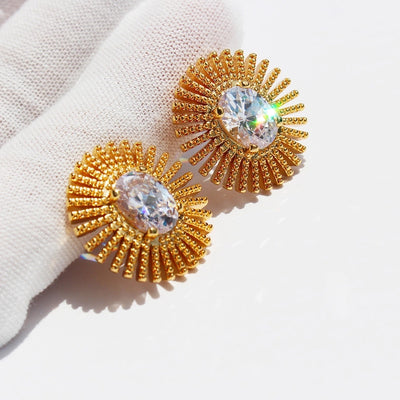 1 Pair Elegant Cute Solid Color Inlay Brass Zircon 24K Gold Plated Ear Studs