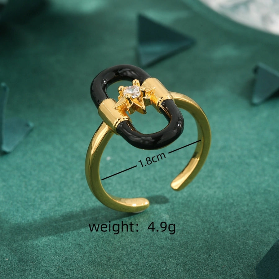 Jewelry Vintage Style Geometric Copper Zirconia 18K Gold Plated Open Rings