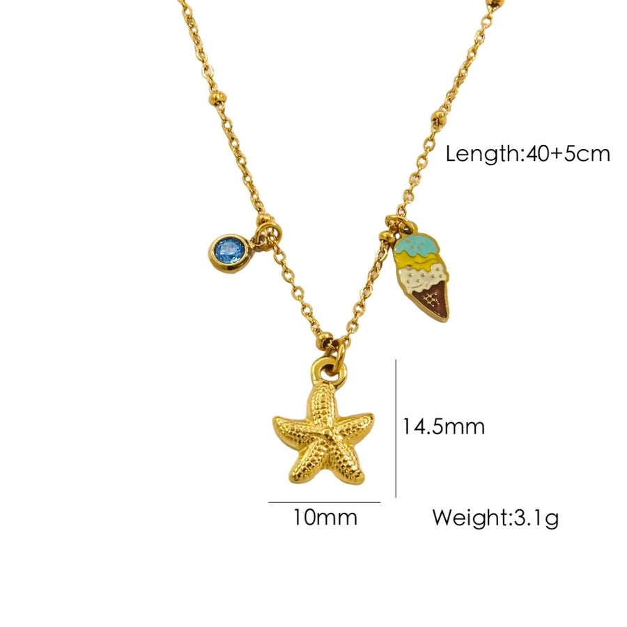 Jewelry Marine Style Starfish Mermaid Shell Titanium Steel Pendant Necklace