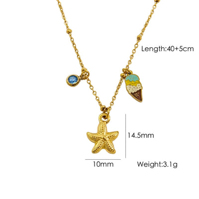 Jewelry Marine Style Starfish Mermaid Shell Titanium Steel Pendant Necklace