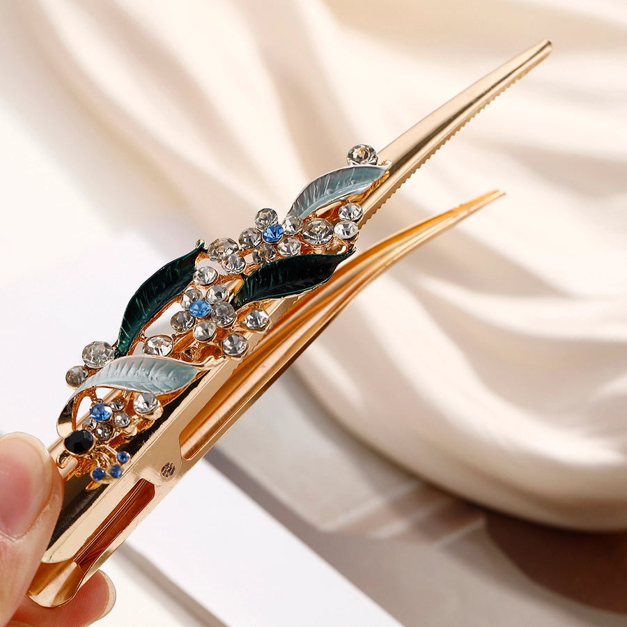 Women's Lady Modern Style Sweet Flower Alloy Stoving Varnish Inlay Rhinestones Hair Clip