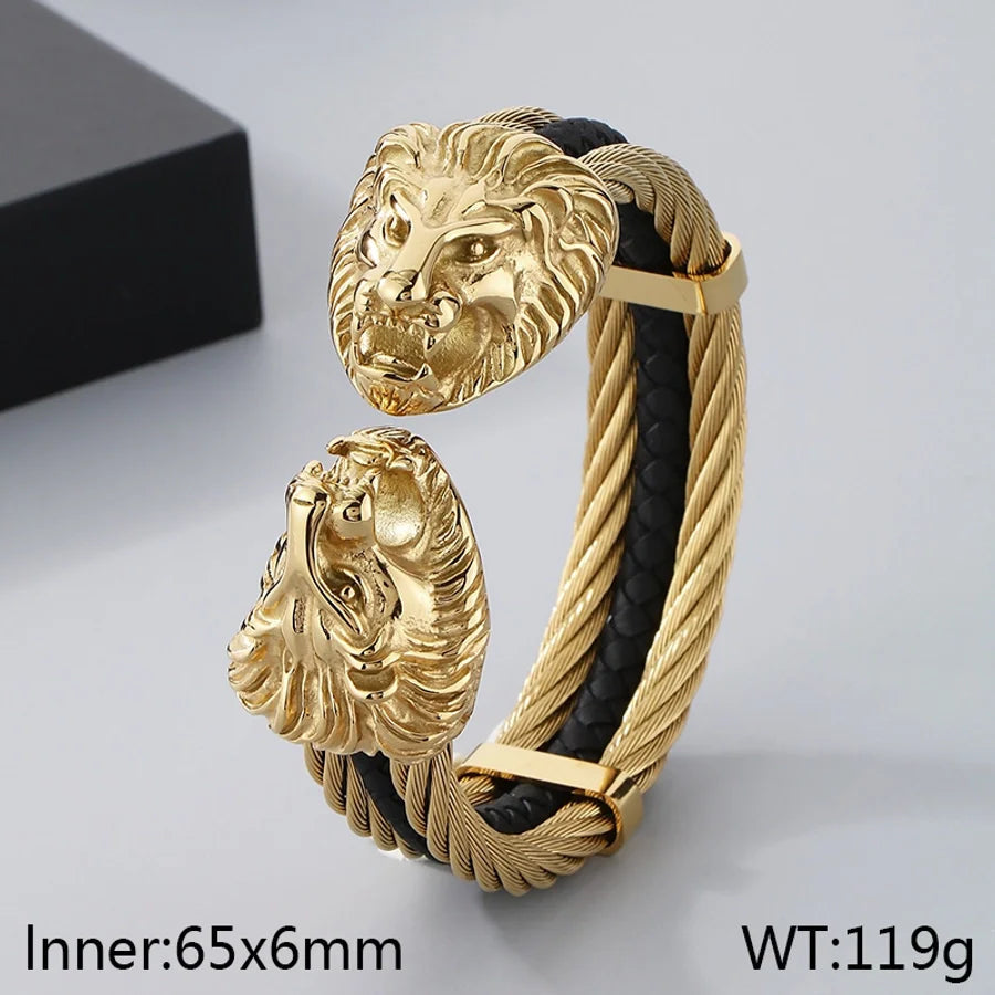 Business Lion's head Wolf Head Skull 304 Stainless Steel 18K Gold Plated Men's Bangle