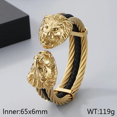 Business Lion's head Wolf Head Skull 304 Stainless Steel 18K Gold Plated Men's Bangle
