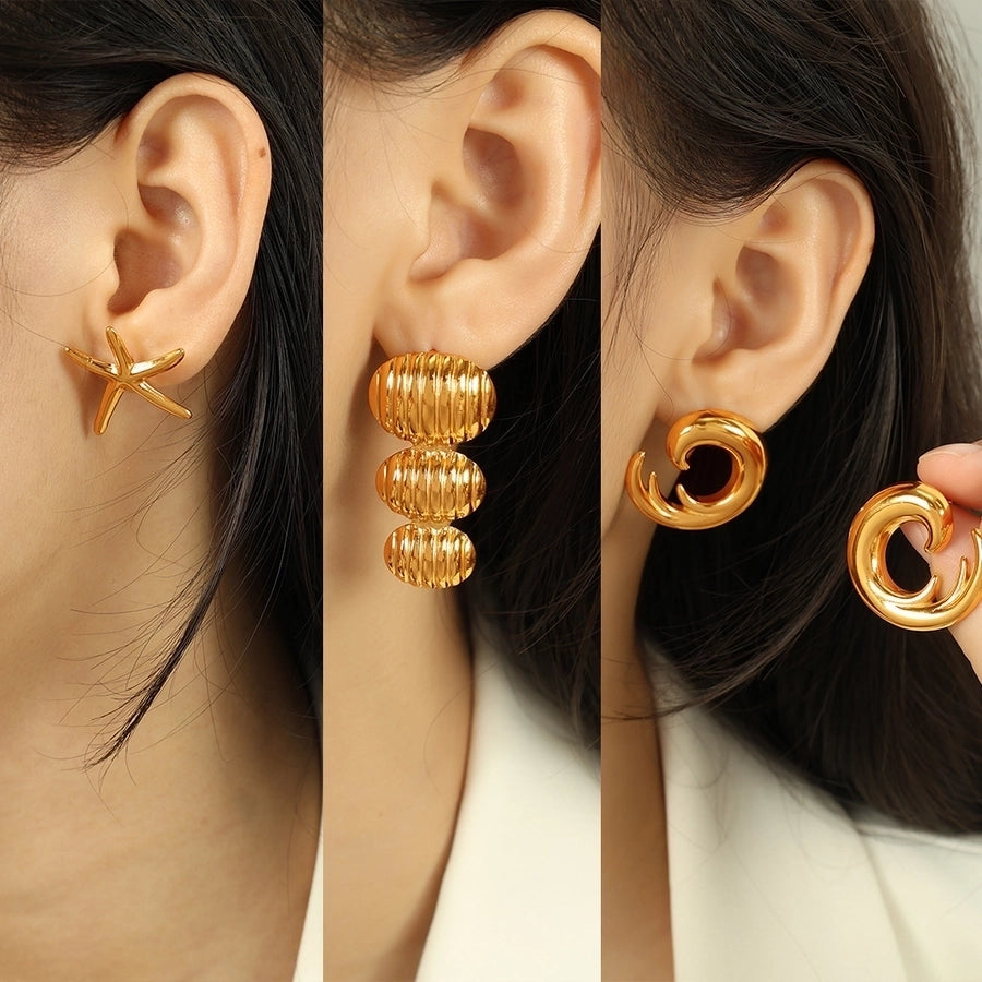 1 Pair IG Style Modern Style Classic Style Starfish Shell Polishing Plating 304 Stainless Steel 18K Gold Plated Ear Studs