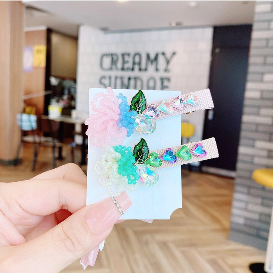 ig style sweet leaves flower artificial crystal alloy beaded inlay rhinestones hair clip