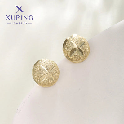 1 Pair XUPING Simple Style Round Copper 18K Gold Plated Ear Studs