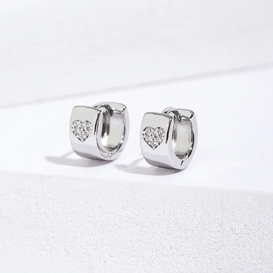 1 Pair Lady Heart Shape Plating Copper Zircon Earrings