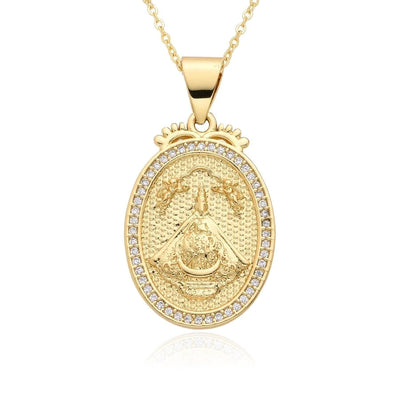 Copper Inlay Human Virgin Mary Zircon Pendant Necklace