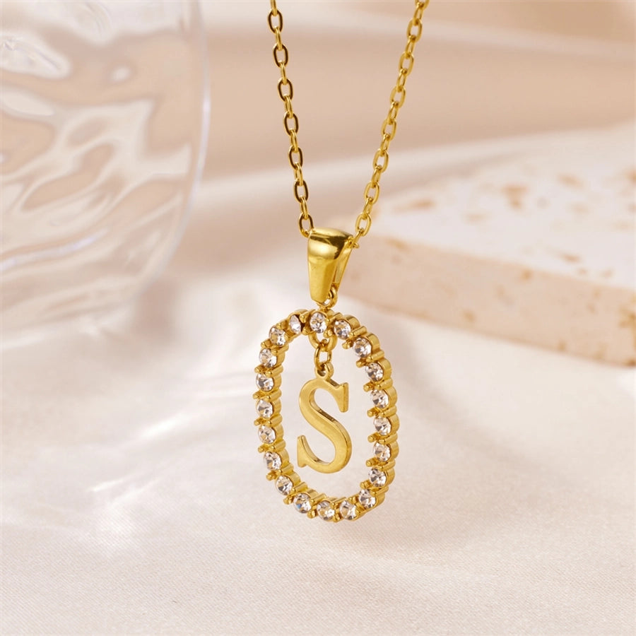 Jewelry Sweet Simple Style Artistic Letter 304 Stainless Steel Artificial Diamond Inlay Pendant Necklace