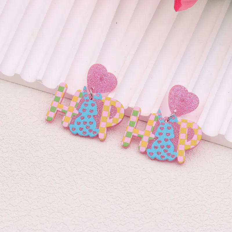 1 Pair Sweet Rabbit Colorful Egg Arylic Drop Earrings
