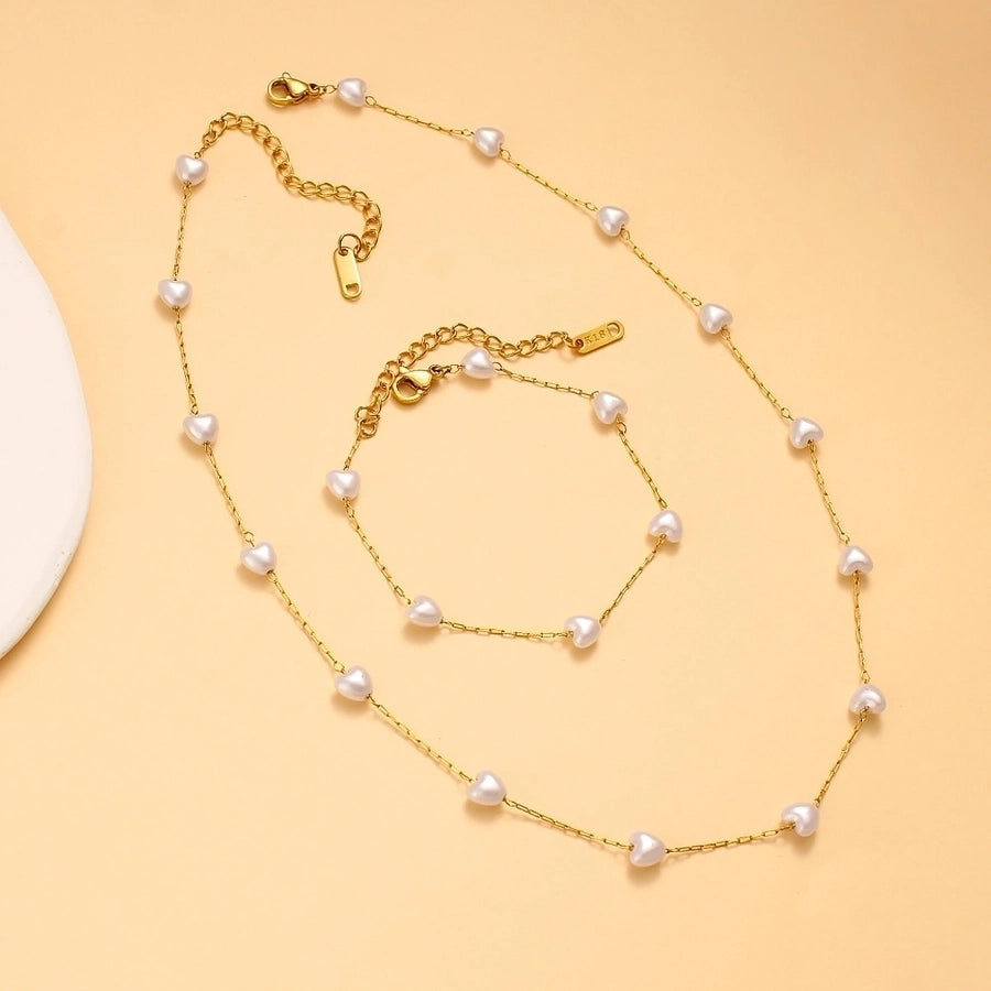 Jewelry Vacation Simple Style Heart Shape 304 Stainless Steel 18K Gold Plated Bracelets Necklace