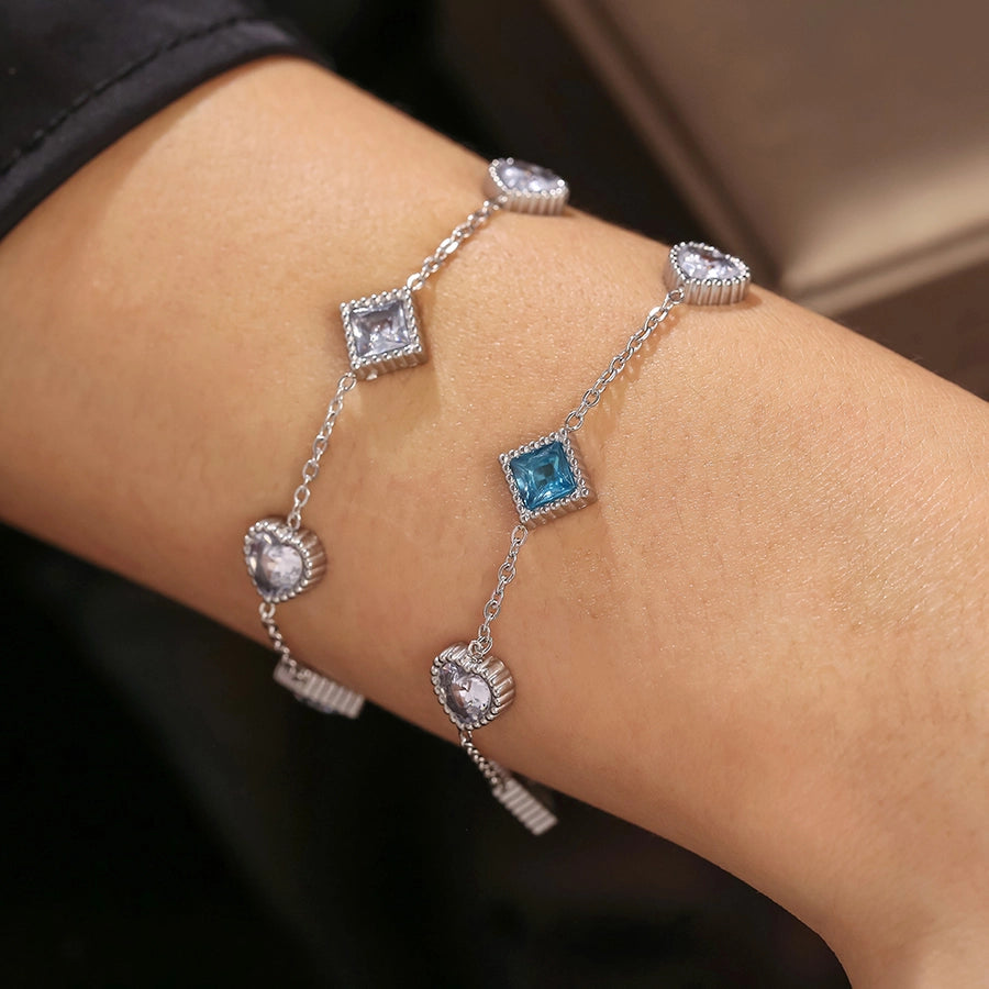 Preppy Style Commute Shiny Square Heart Shape Titanium Steel 18K Gold Plated Zircon Bracelets In Bulk